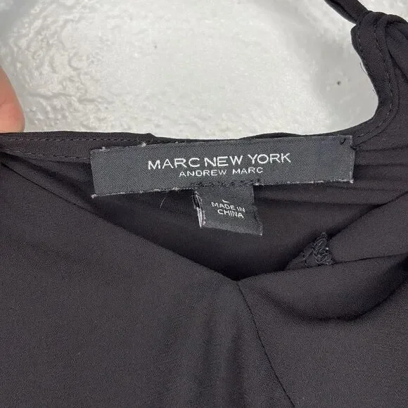 Marc New York Women's Large Black Cropped Top Adj Spaghetti Strap Tiered Flowy - Picture 3 of 4